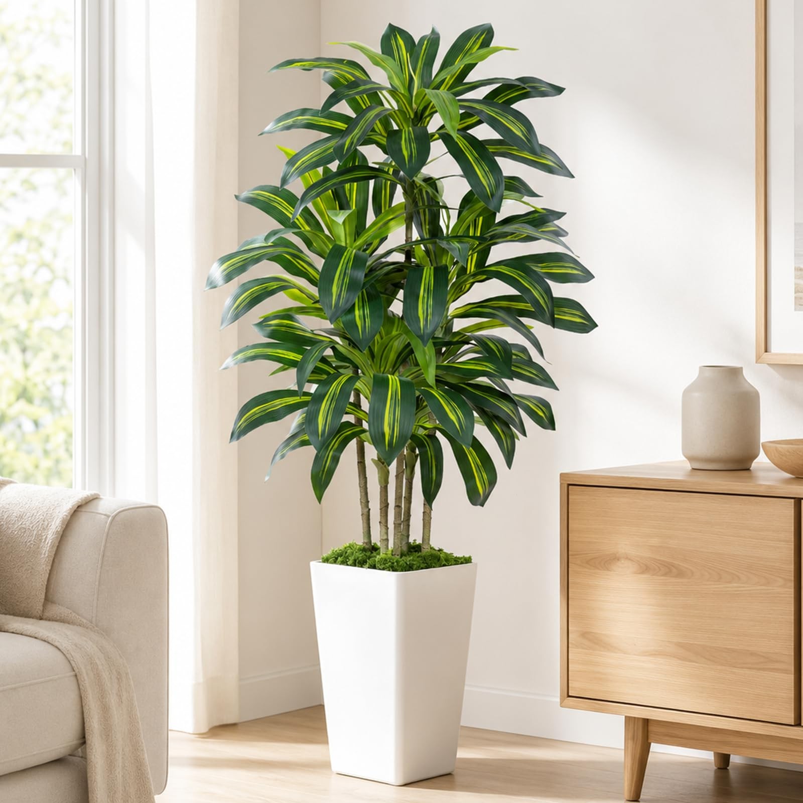 Dracaena Plant Artificial Tree 5Ft Tall Fake Tropical Floor Plants Potted Art…
