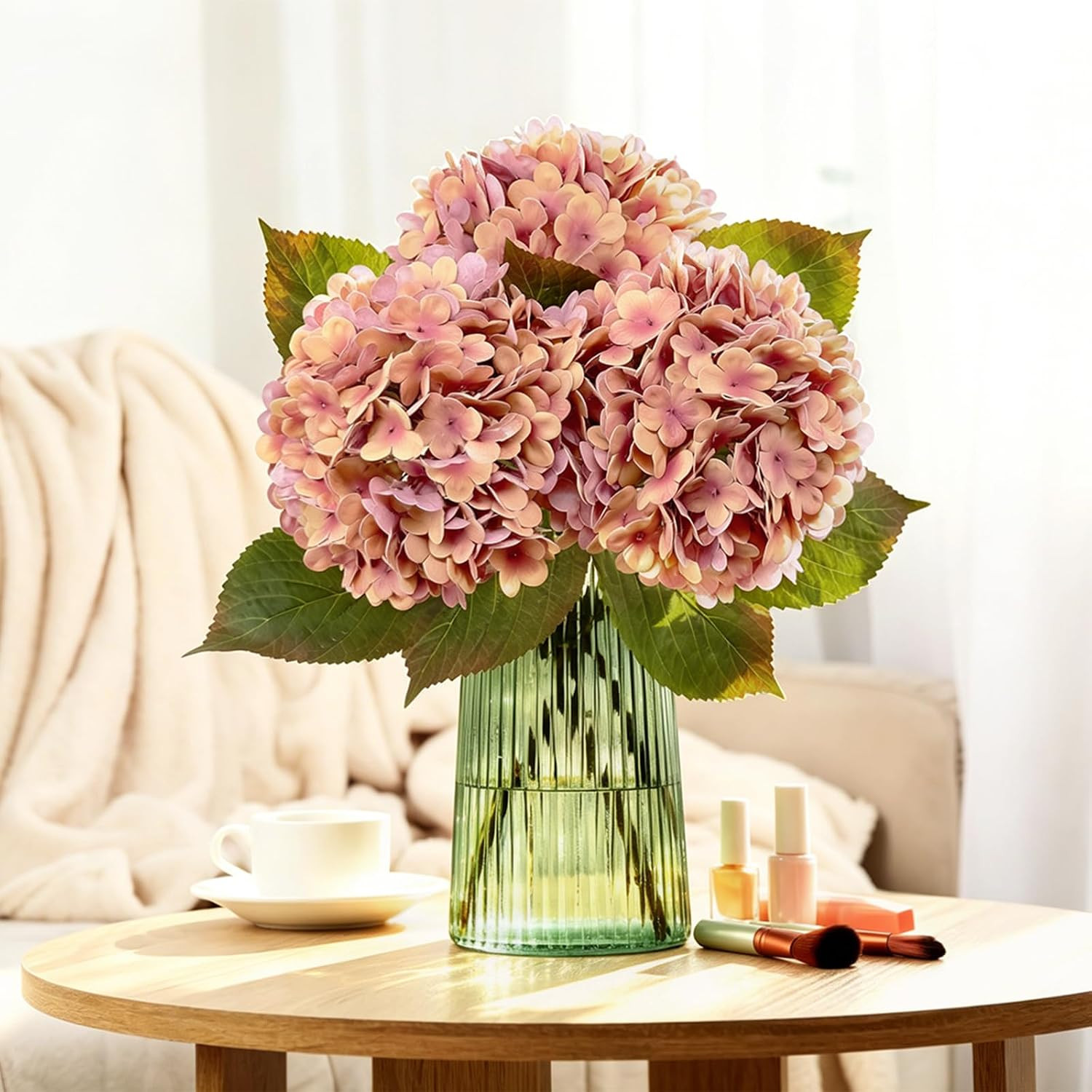 3 PCS Real Touch Hydrangea Artificial Flowers 20.5″, Fall Latex Faux Hydrangeas