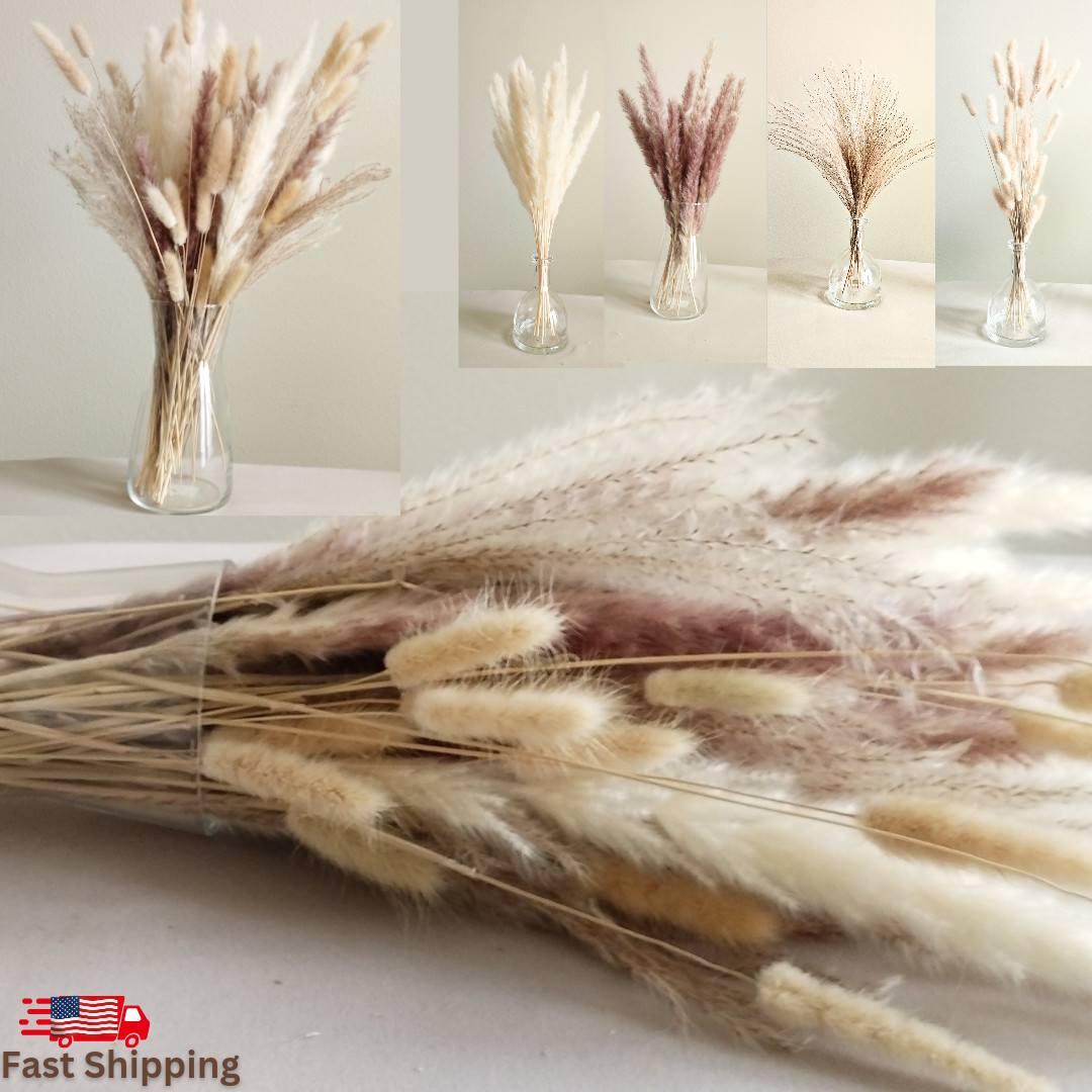 Natural Dried Pampas Grass Bouquet Tall Boho Total 75 Pcs. Decor Wedding Party