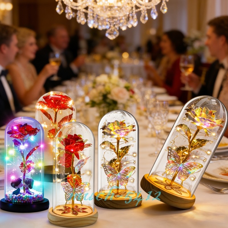Forever Galaxy Rose Flower In Dome Glass LED Light For Valentine’s Mother’s Day