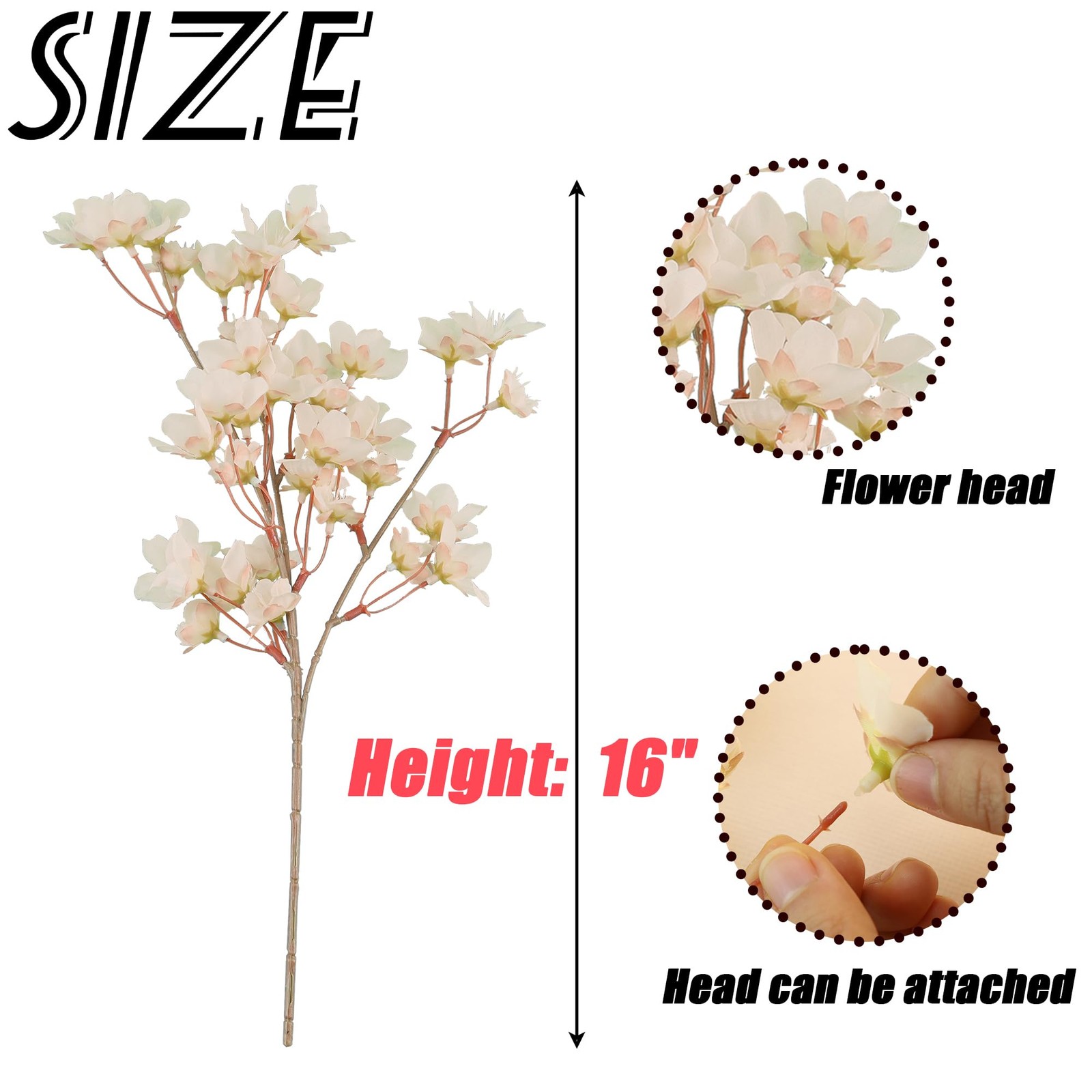 6 PCS Artificial Cherry Blossom Branches Decor Fake Silk Spring Faux 16 Inch