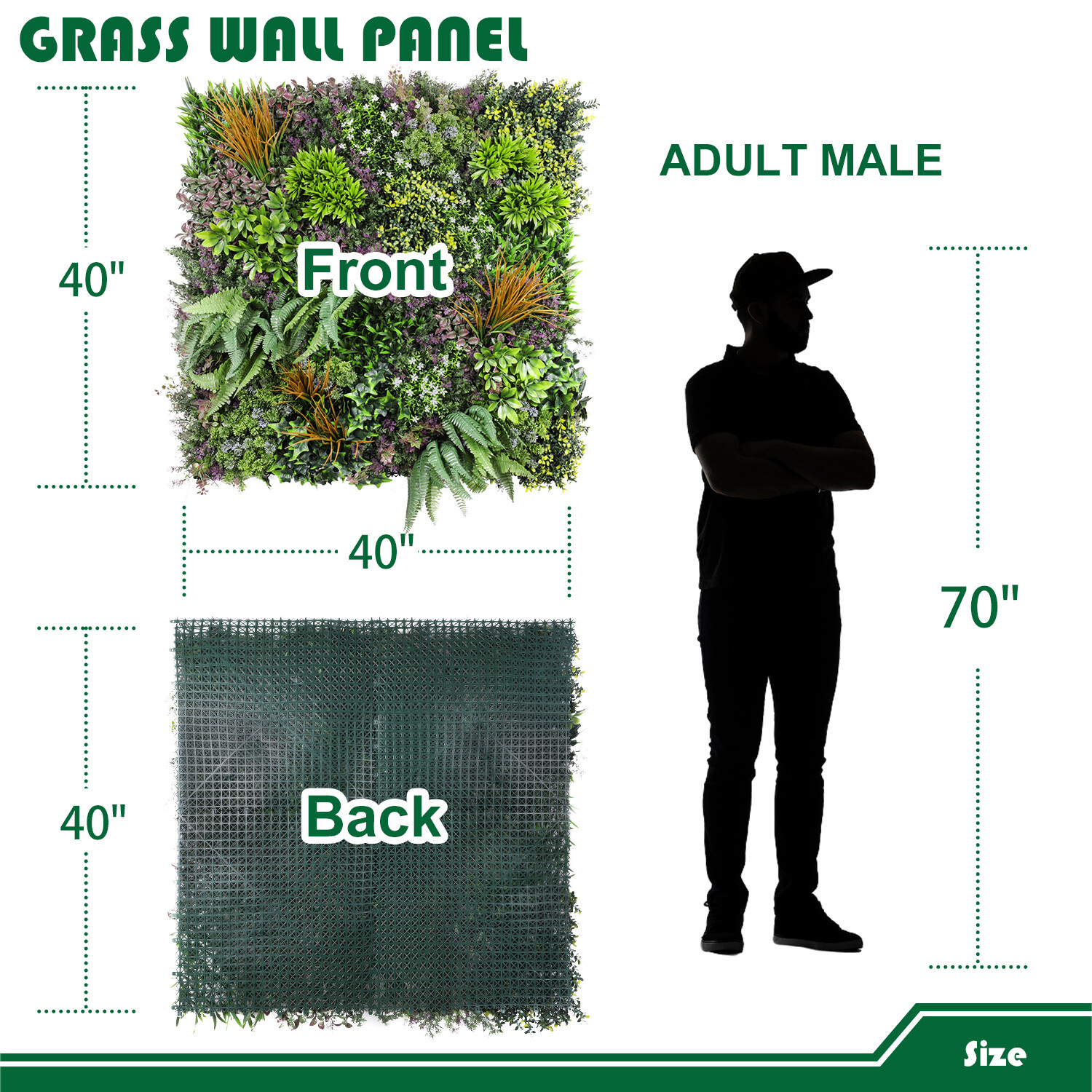 40″ Artificial Grass Mats 3D Mixed Plant Wall Ledge Decor For Home Festival #10
