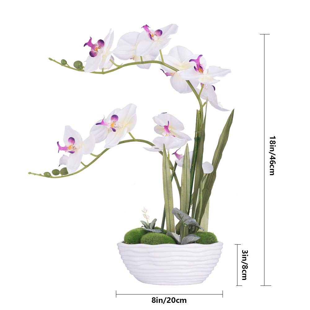 Large Artificial Potted Orchid Plant, Silk Flower Arrangement with Ceramics V…