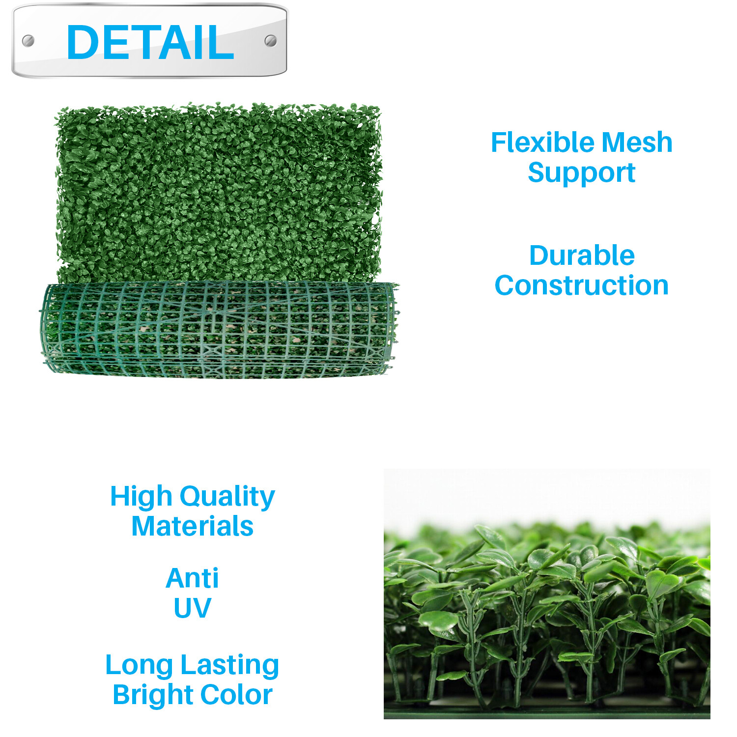 20″x20″ Artificial Grass Wall Decor Privacy Fence Panel, Boxwood Dark Green