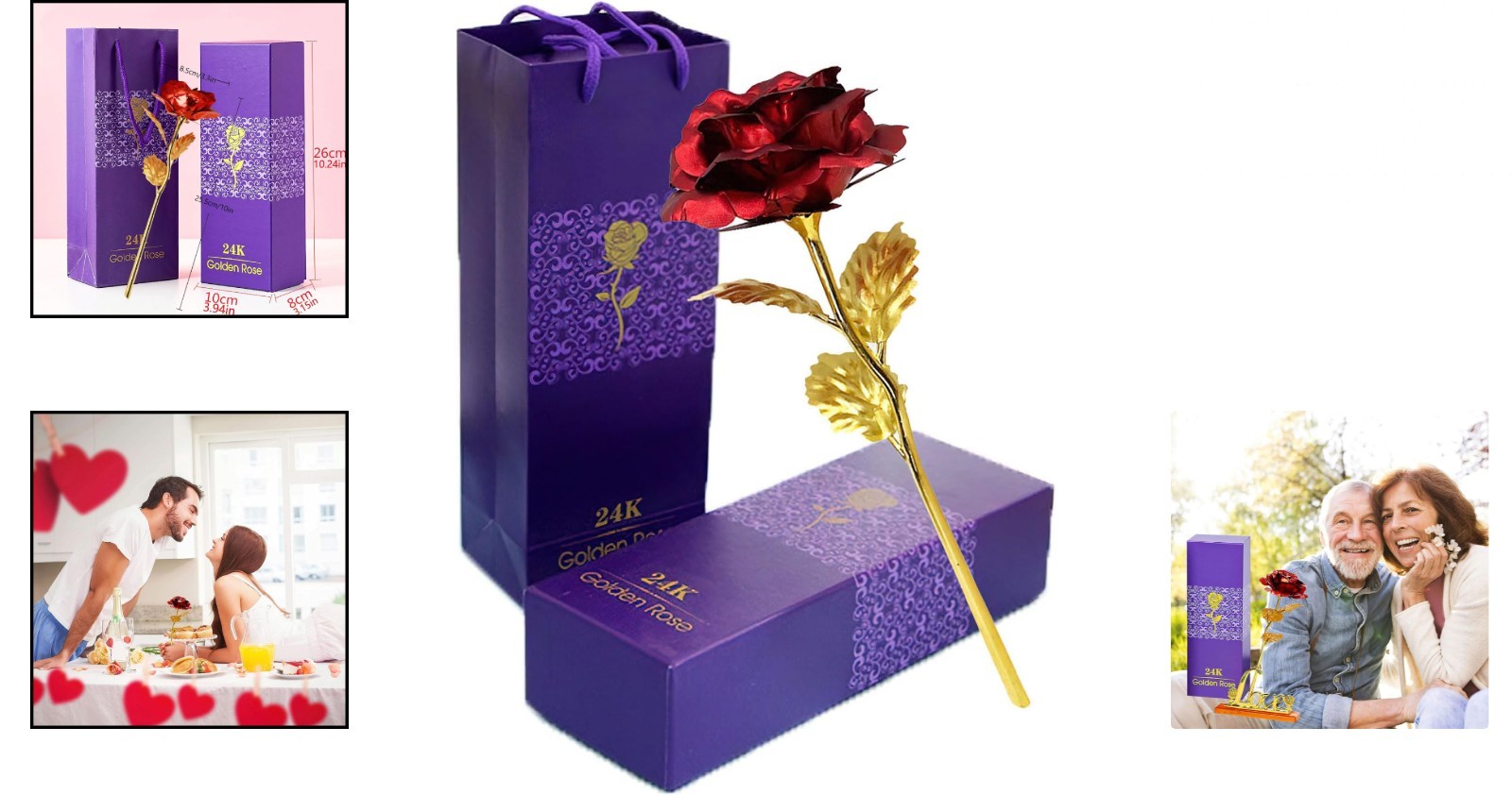 24k Gold Rose with Luxury Gift Box – 10-inch Golden Rose Metal Single Roses