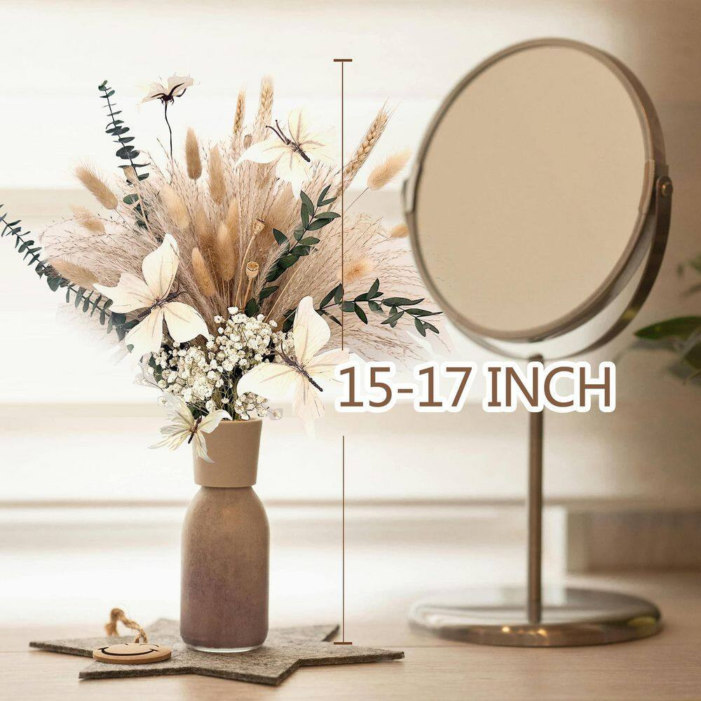 17 In. Brown Bohemian Dried Pampas Grass Bouquet-Includes Bunny Tail Grass and B
