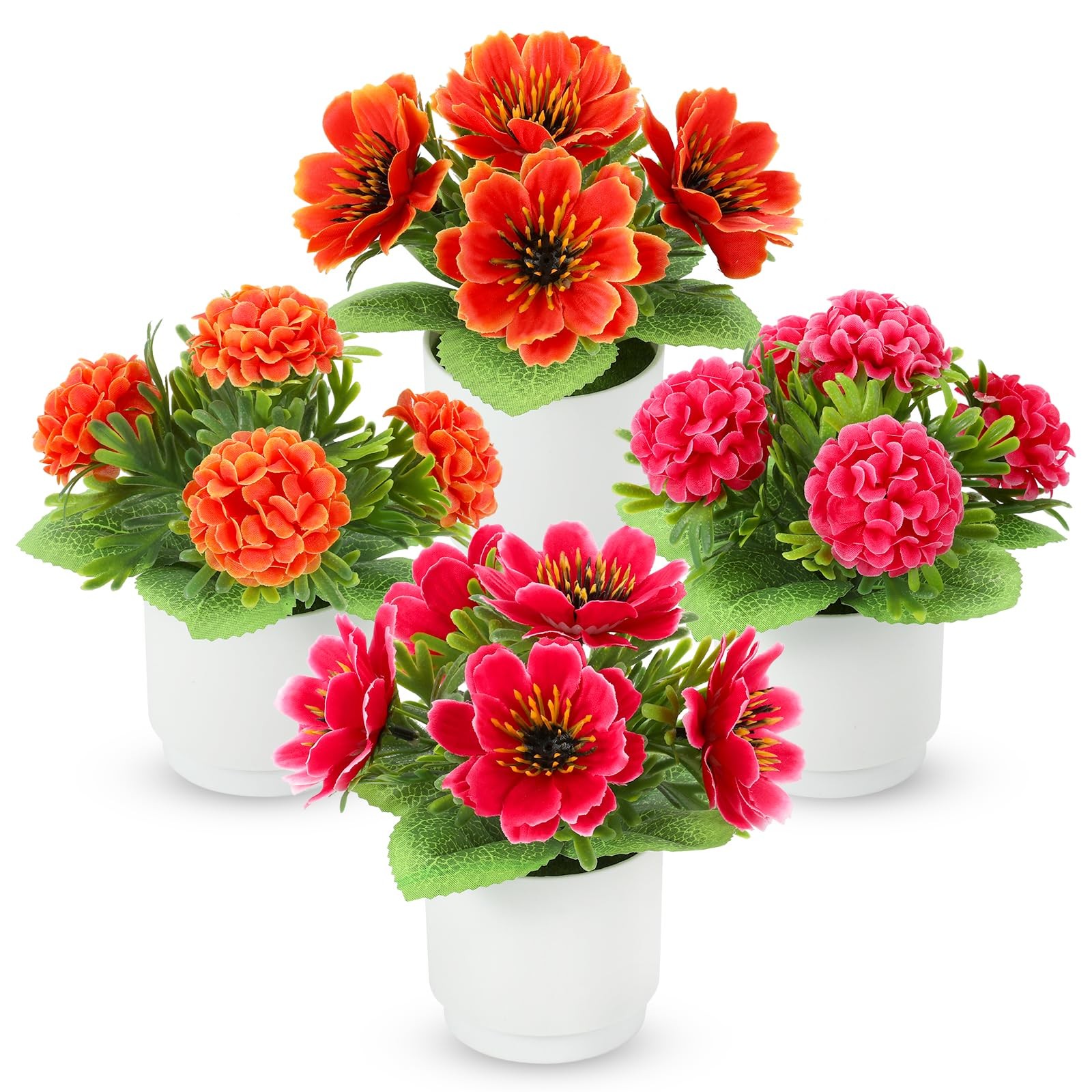 Artificial Plants Set of 4，High Rating Artificialke Flowers|Red Silk Flowers …