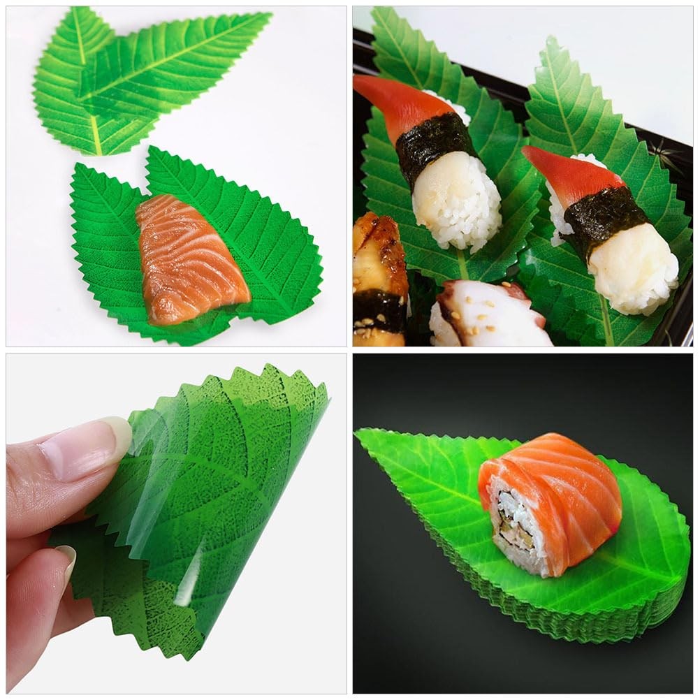 200Pcs Sushi Decorative Leaves Reusable Artificial Green Leaf Sushi Dish Deco…
