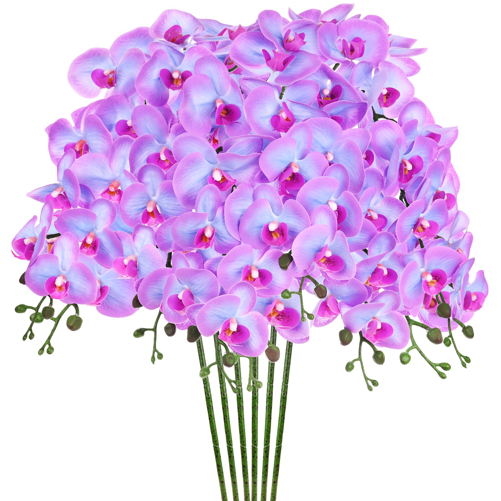 6-Pack Artificial Orchid Flowers 9 Large Petals for Home[Blue Purple]