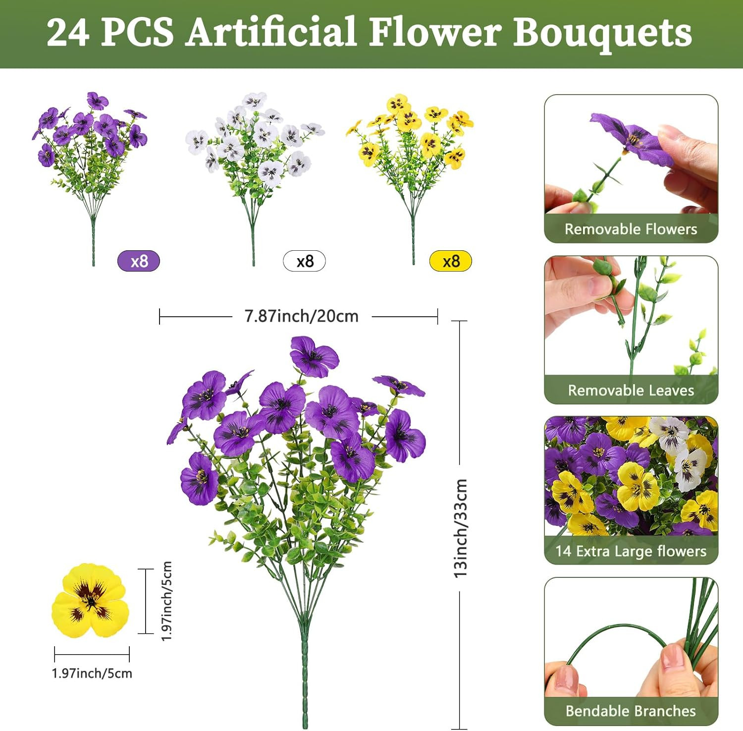 Alupssuc 24 Bundles Artificial Flowers for Outdoors Spring Decorations, Big Fake