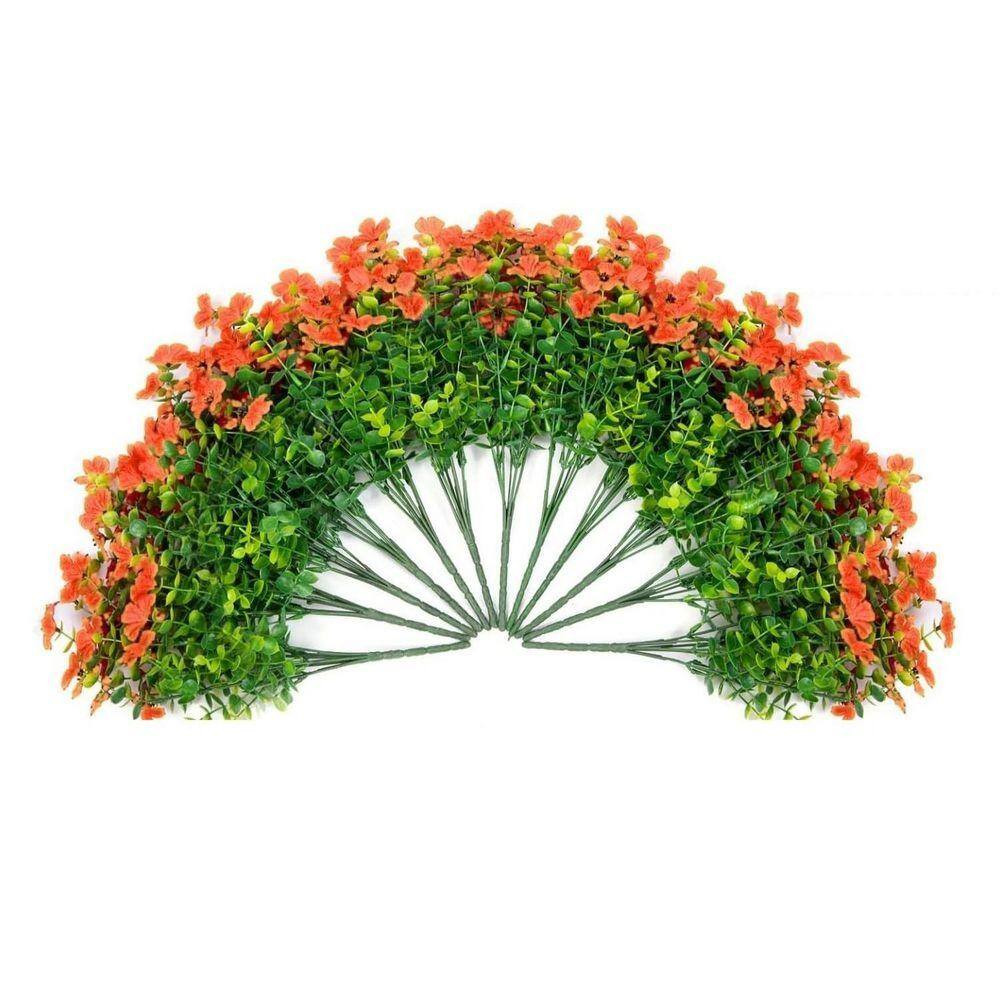 12 Bundles 13.8 In. Orange Artificial Faux Flowers Silk Daisy with Eucalyptus