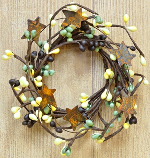 Candle Napkin Ring 2″ Pip Berry Rusty Tin Stars – Coffee Bean Brown Green Yellow