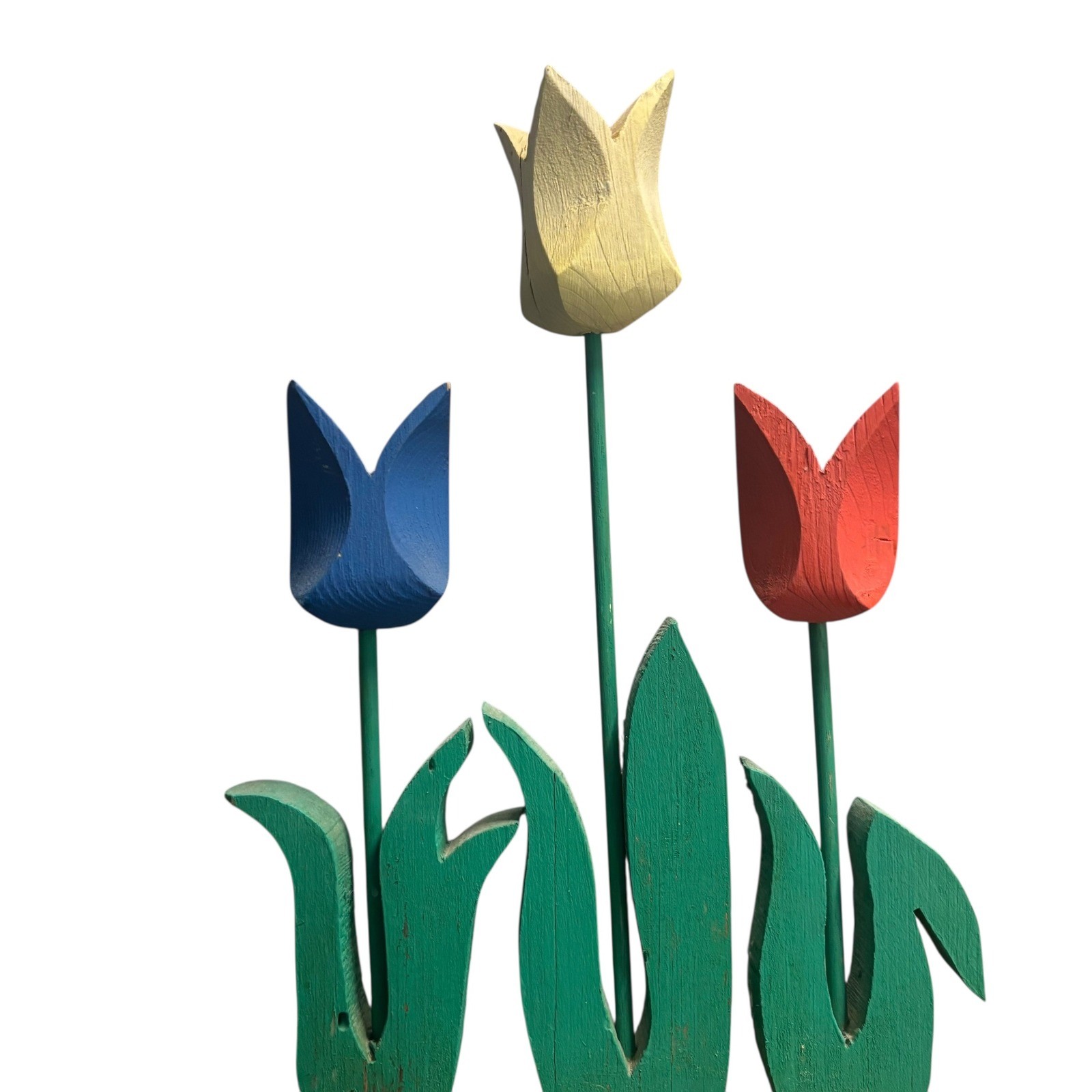 Wooden Potted Tulip Flowers Red Blue Yellow Garden Decor Tabletop Accent