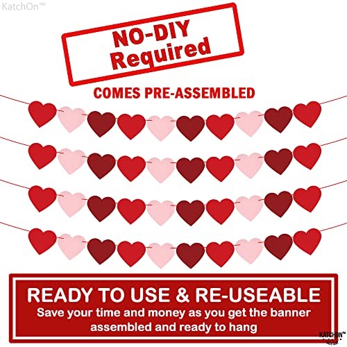 , Felt Heart Garland – Pack of 40, No DIY | Red, Pink Heart Garland for Heart