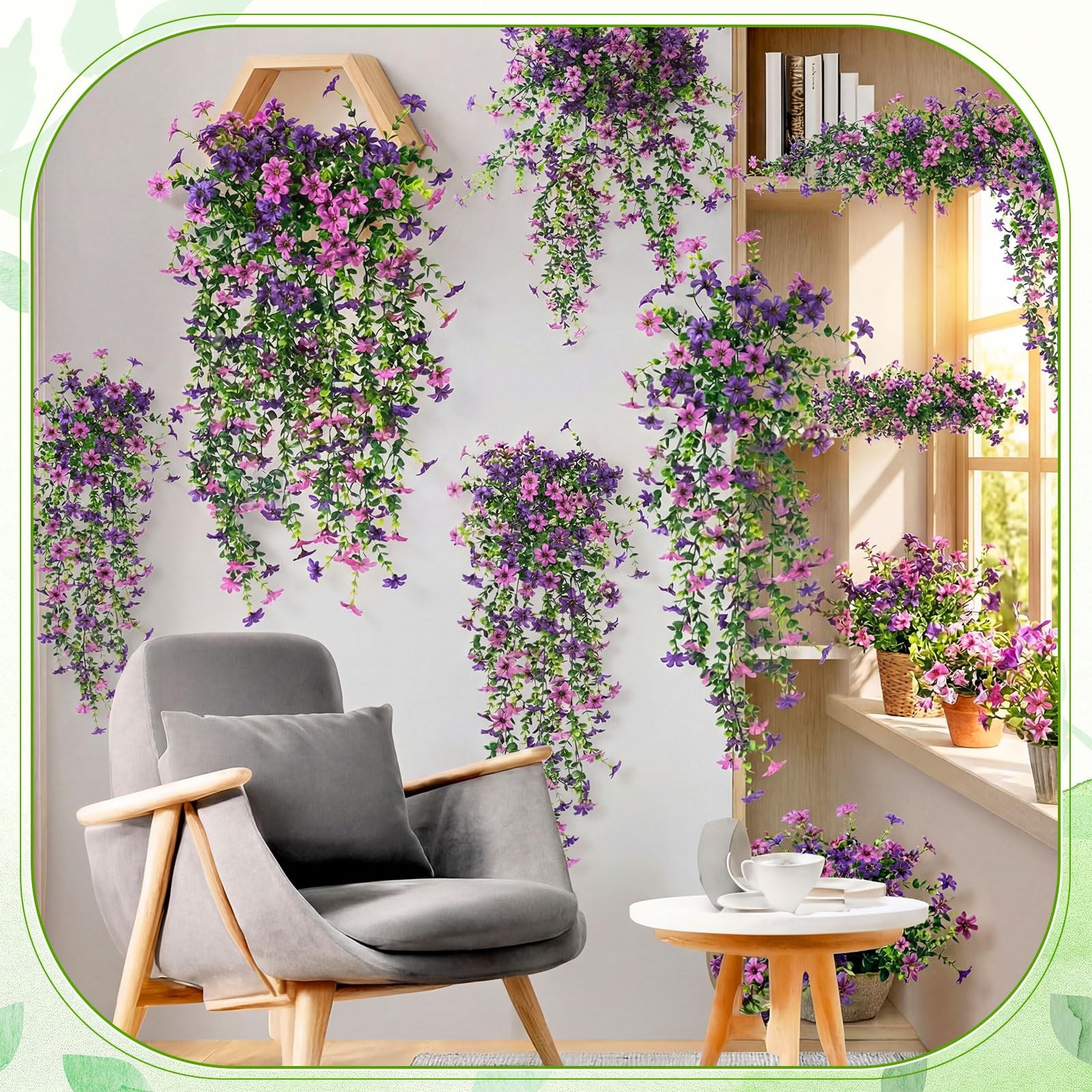 4 Pcs Full & Lush Artificial Hanging Flowers for Outdoors, 64 Branches Total …