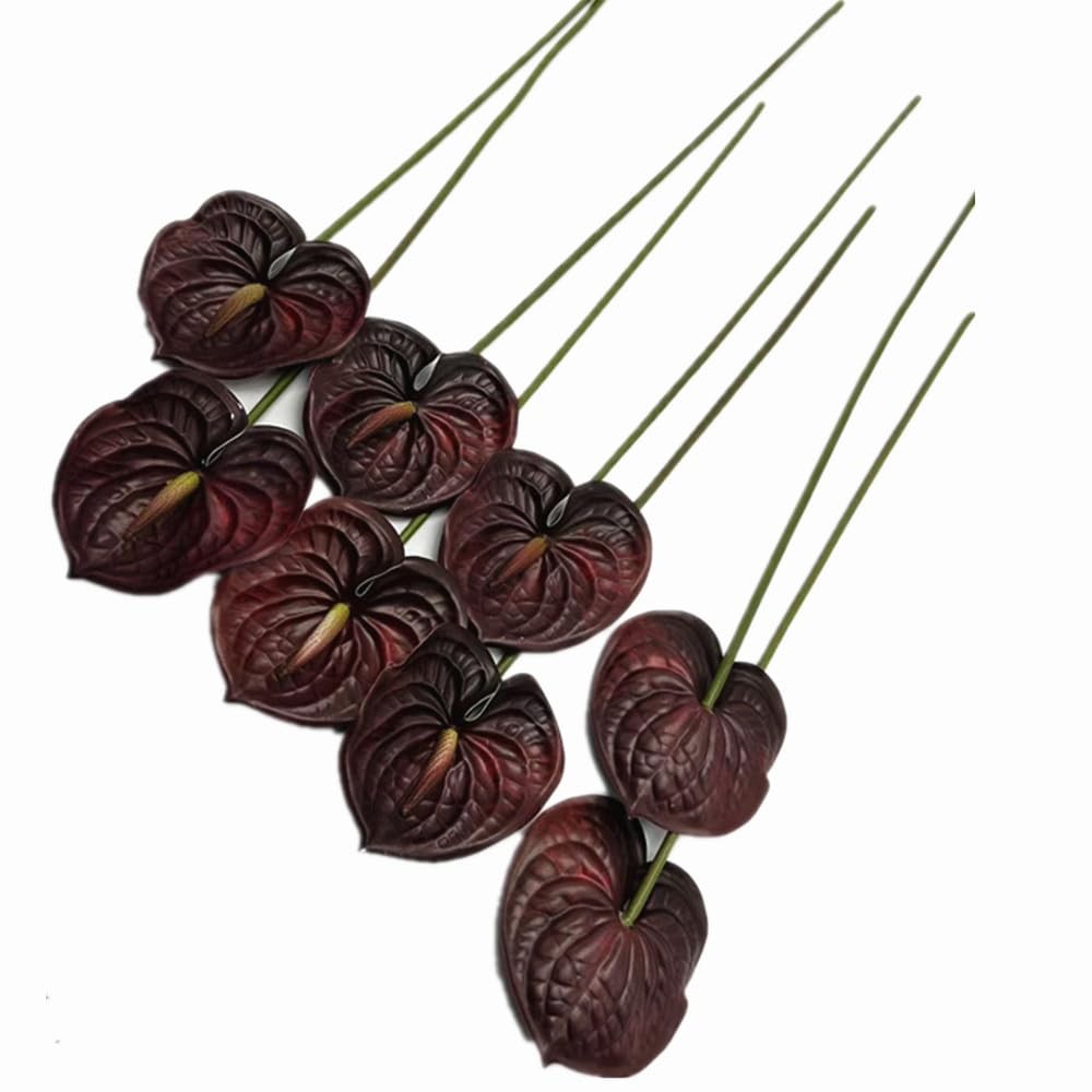 Artificial Anthurium Flowers 5.5 Inch Head Bridal Wedding Burgundy 8 PCS