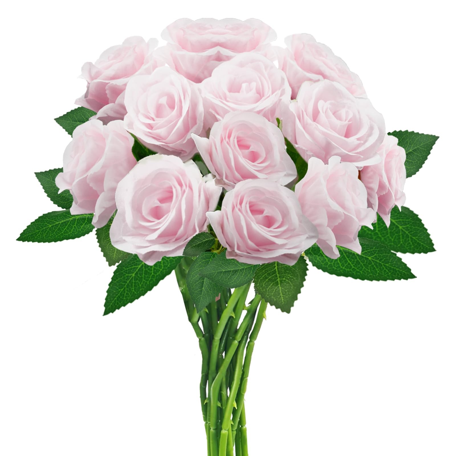 12PCS Pink Artificial Roses with Long Stems, Realistic Faux Silk Roses Flower…