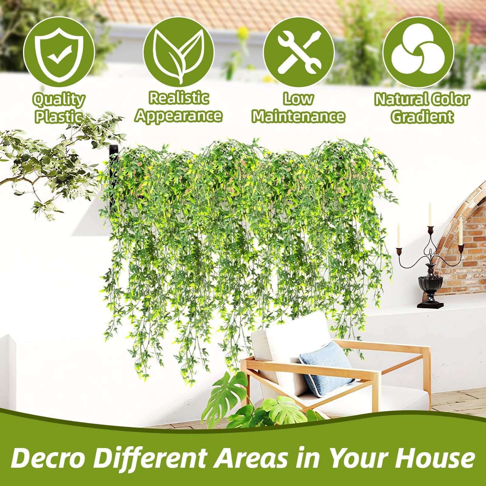 3PCS Fake Hanging Plants Lifelike Faux Plants Indoor with 45 Green Leaves, Fa…