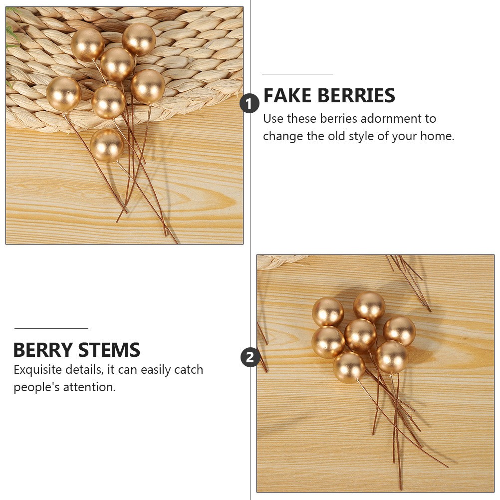 200 Pcs Foam Golden Berry Stems for Christmas Wreath and Floral Crafts