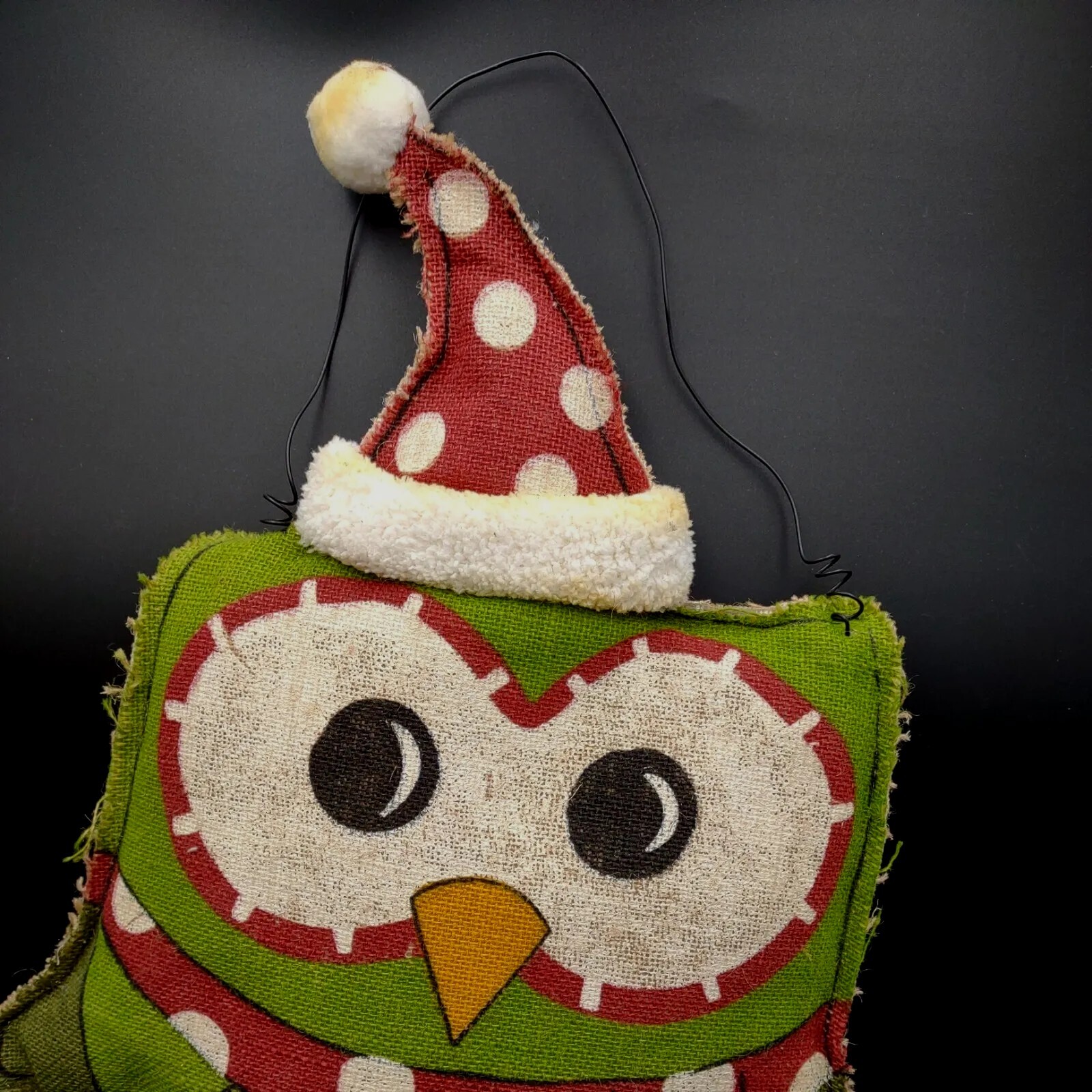 Burlap Christmas Owl Door hanger Xmas Decoration Hand Painted 21″x12″ Big