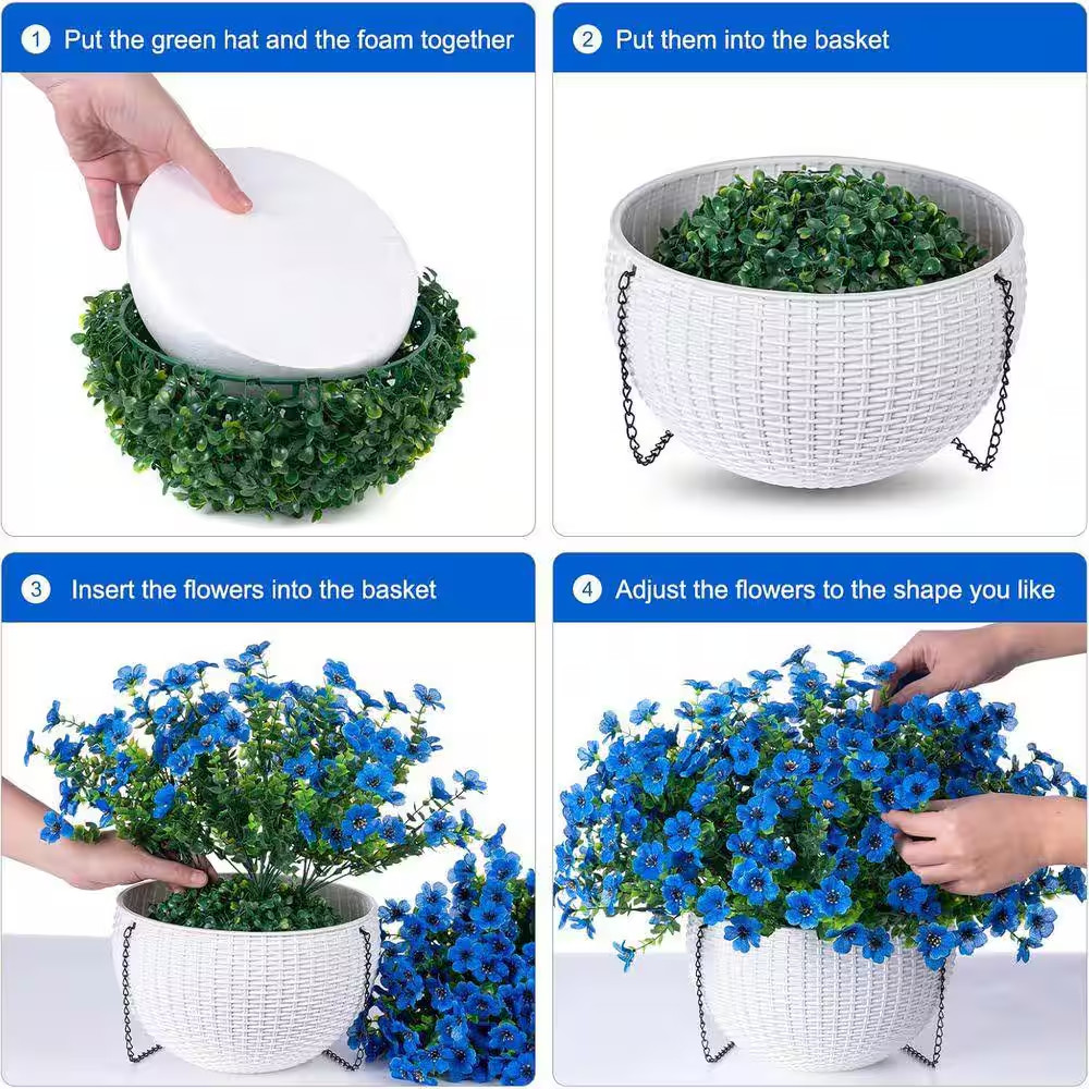 17 In. H Artificial Hanging Silk Orchid Flowers in Basket, Outdoor Indoor Patio