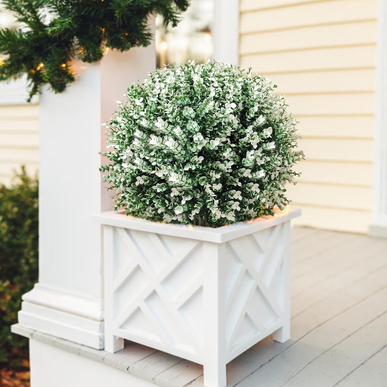 Artificial Boxwood Topiary Ball Trees, 2 Pack 24.5″ Faux Plants, Bushes Shrub…
