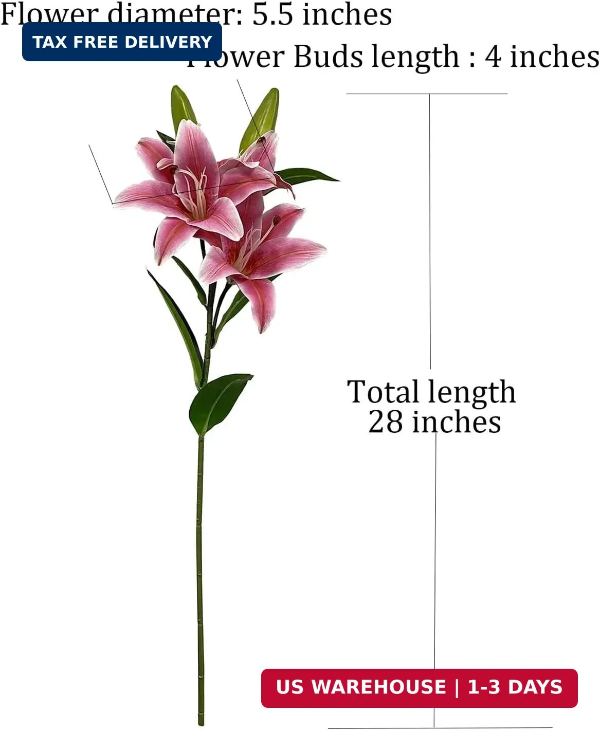 YalzoneMet RUZUQE 2 Pcs 28” Deep Pink Lily Artificial Flowers Fake Real Touch L