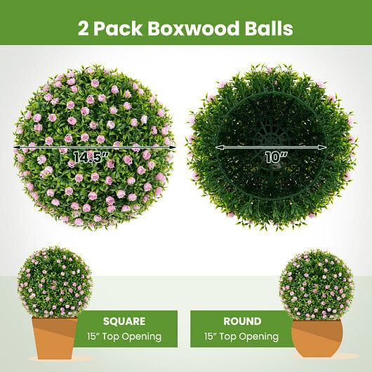 2 PCS Artificial Plant Topiary Balls 17.5 Inch Faux Decorative Balls with Pink F