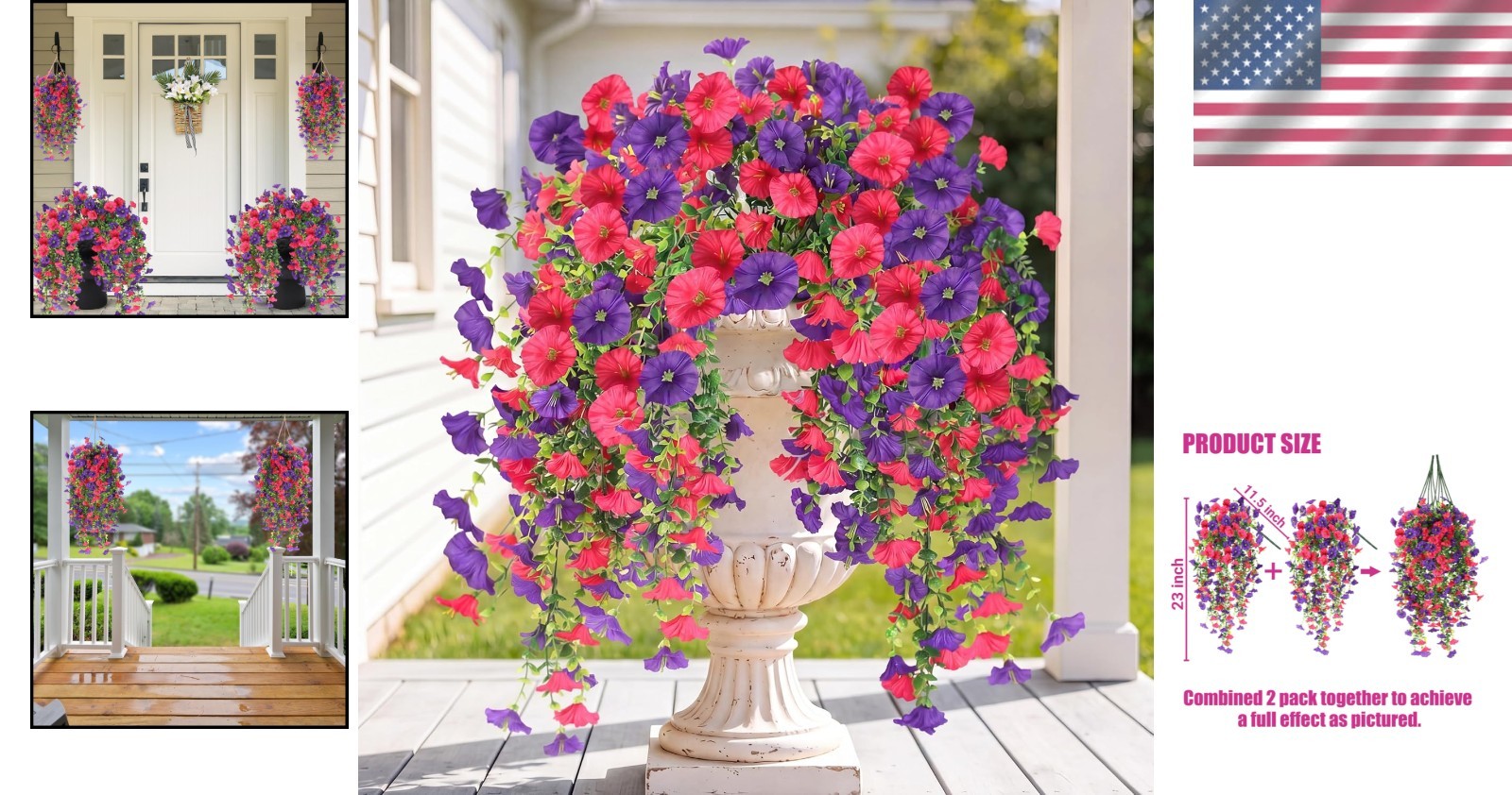 Elegant 2PCS Artificial Hanging Flowers: UV Resistant Morning Glory & Eucalyptus