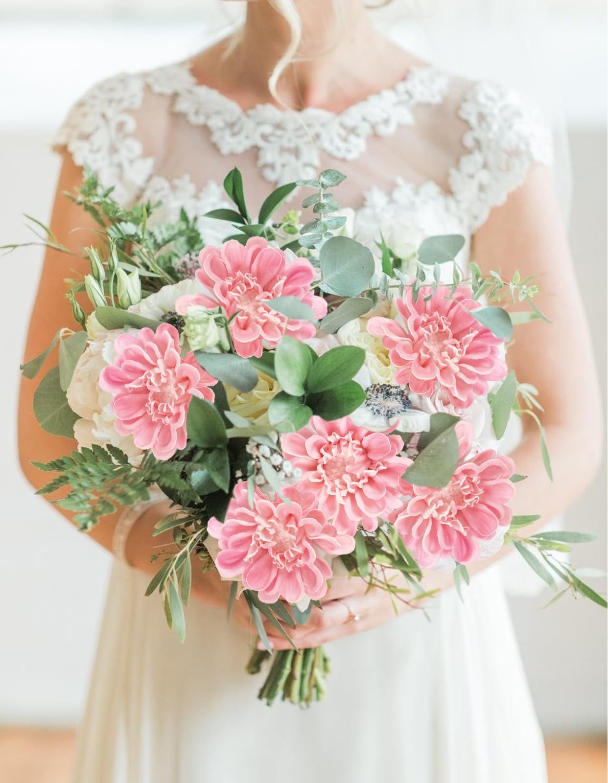 10pcs Pink Dahlia Artificial Flowers 13inch Fake Dahlia Flowers PU Chrysanthe…