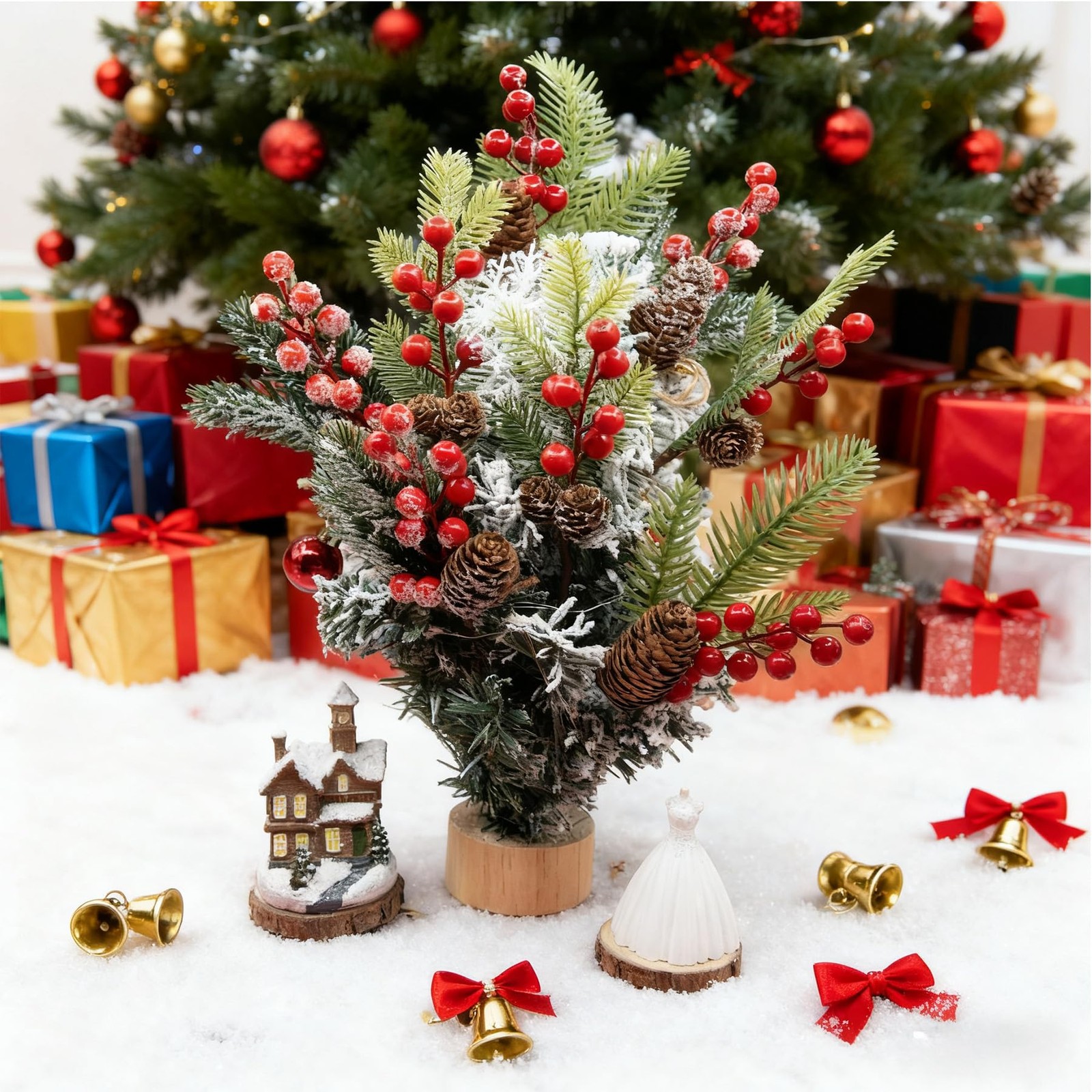 9 Pack Artificial Christmas Picks Red Berry Pine Sprays Tree Wreath Decor