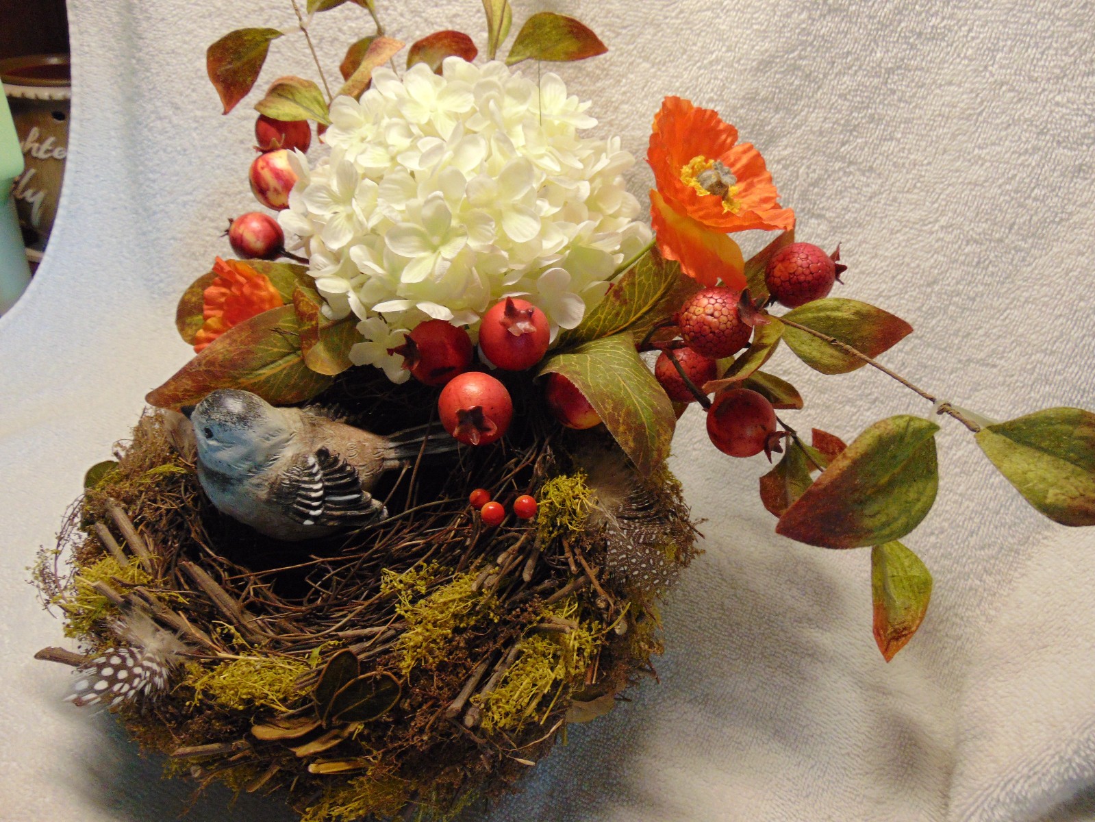 Table Decor Floral Twig Bird Nest 9.75″ Wide 9″ Tall