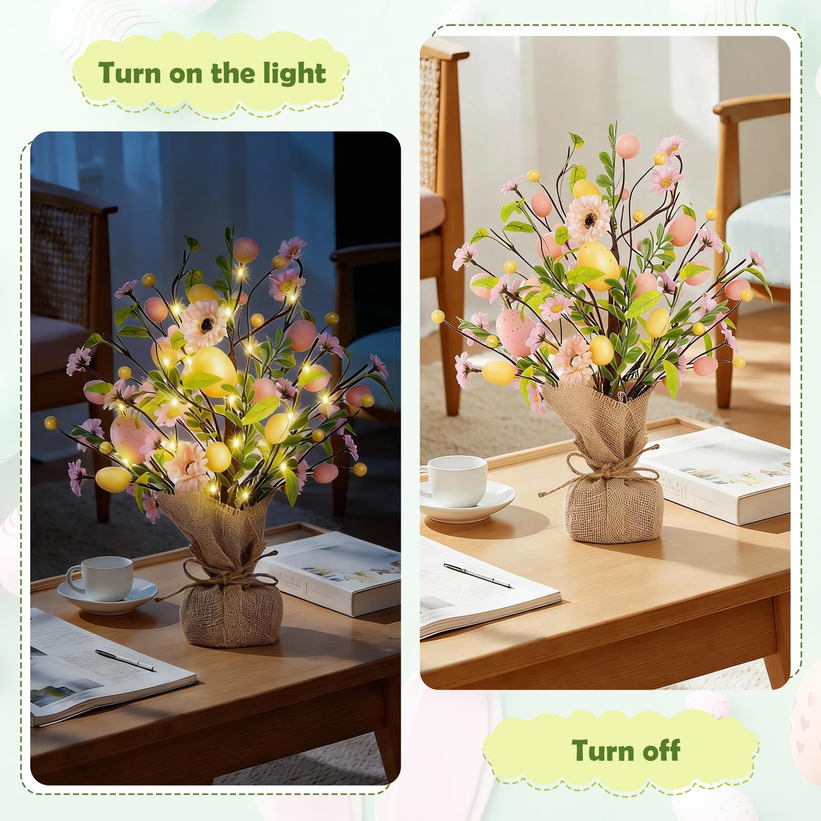 Pink PreLit Easter Egg Tree Tabletop Decor Delicate Ornaments Party Center