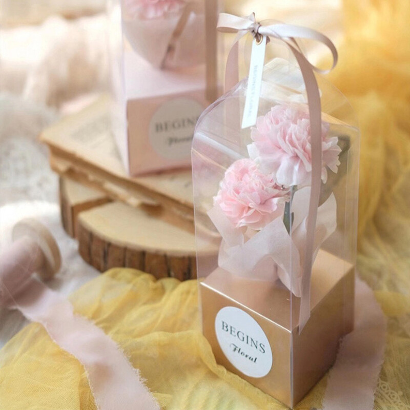 Transparent Rose Flower PVC Box Lighthouse Portable Flower Valentine Bouquet Box