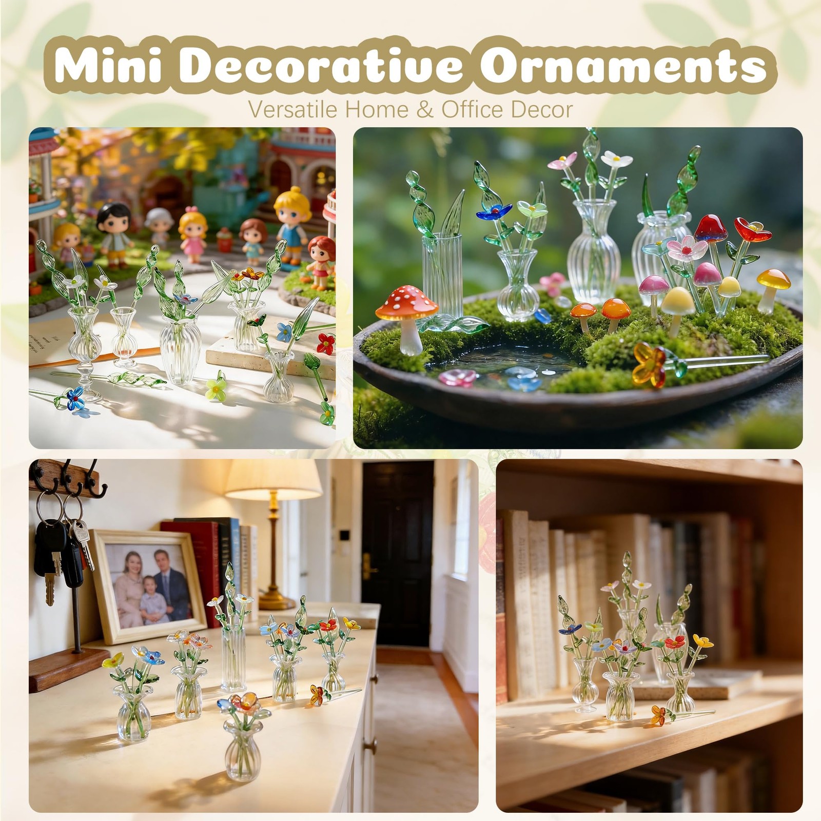 7 Pcs Mini Hand Blown Glass Tulip Artificial Flowers Vase for