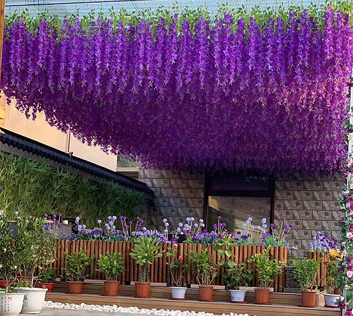 Artificial Wisteria Garland Silk Vine Flowers 43 Inch 12 Light Purple Decor