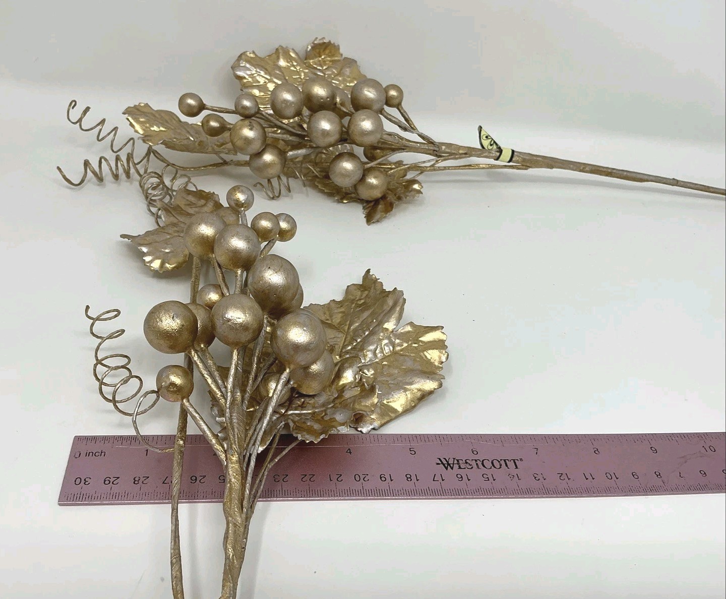 Silver and Gold Berry Leaf Floral Pick 22” L 2 Picks Christmas Vase Filler NOS
