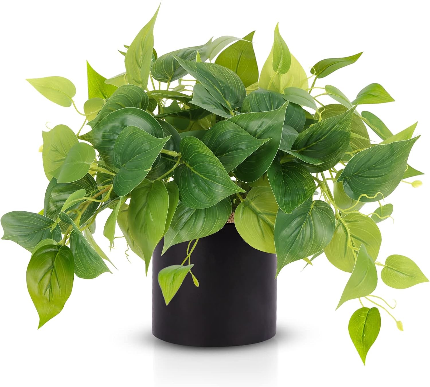 Small Faux Pothos Plant, Indoor Pot with White Ceramic for Shelf Decor