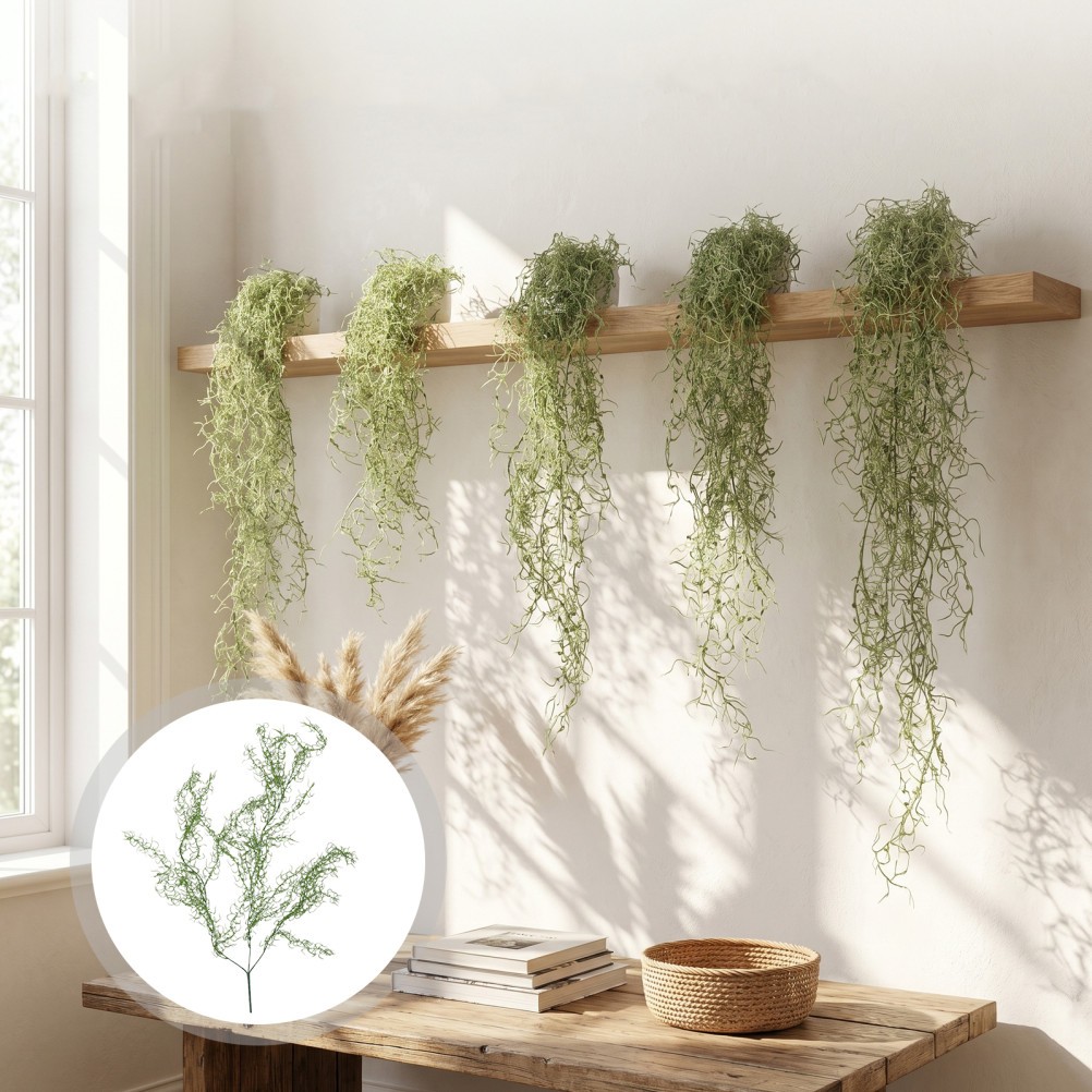 Artificial Green Moss Vine Hanging Plant Plastic Faux Moss for Patio Porch Decor
