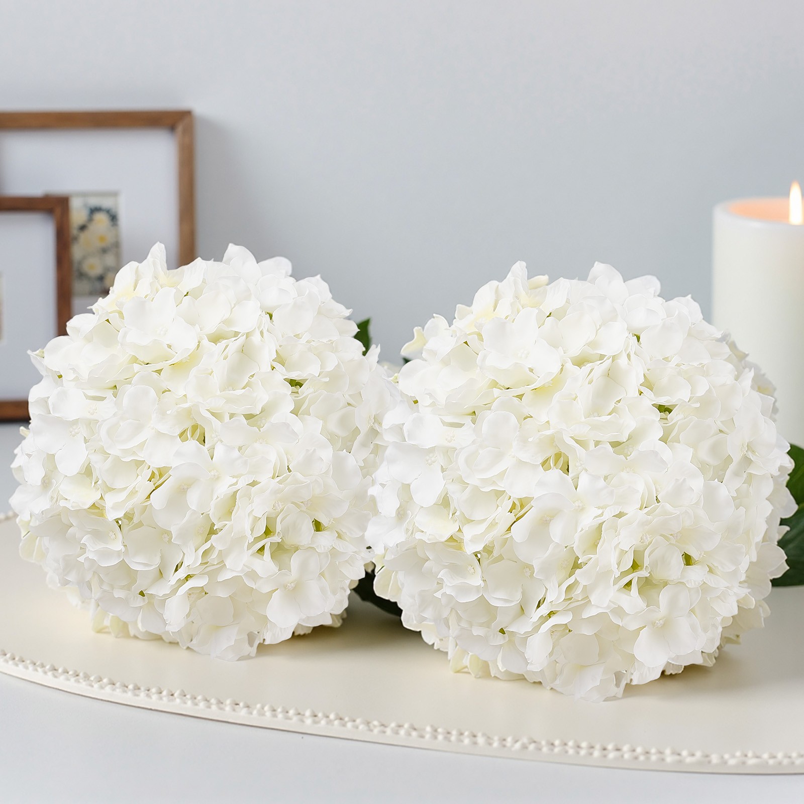 VEVOR 65 Pcs Artificial Silk Hydrangea Flowers 9.8 In Bouquet Arrangement White
