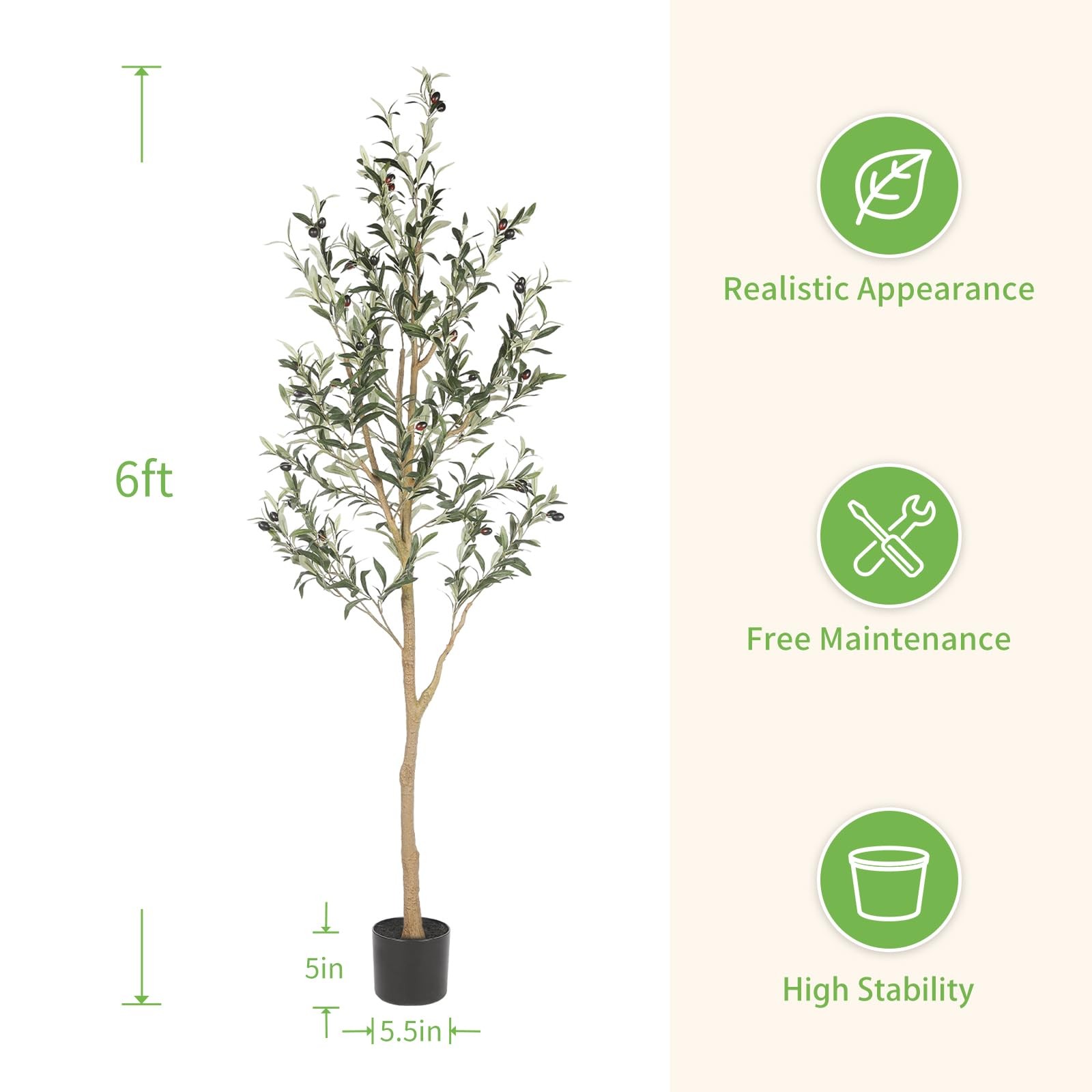 6ft Artificial Olive Tree, Tall Faux Olive Tree Plants, Fake Potted Olive Sil…