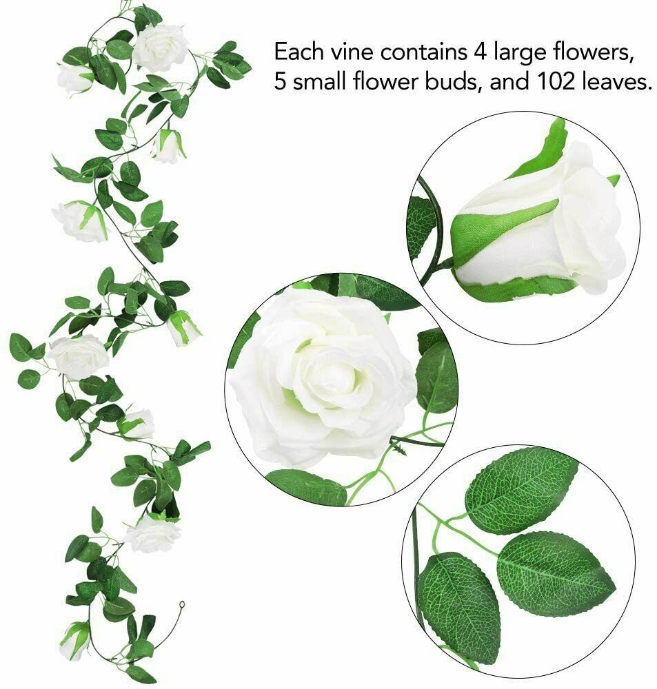 3× Fake Rose Vine Flowers Plants Artificial Hanging Ivy 7.5 Ft Home Party USA