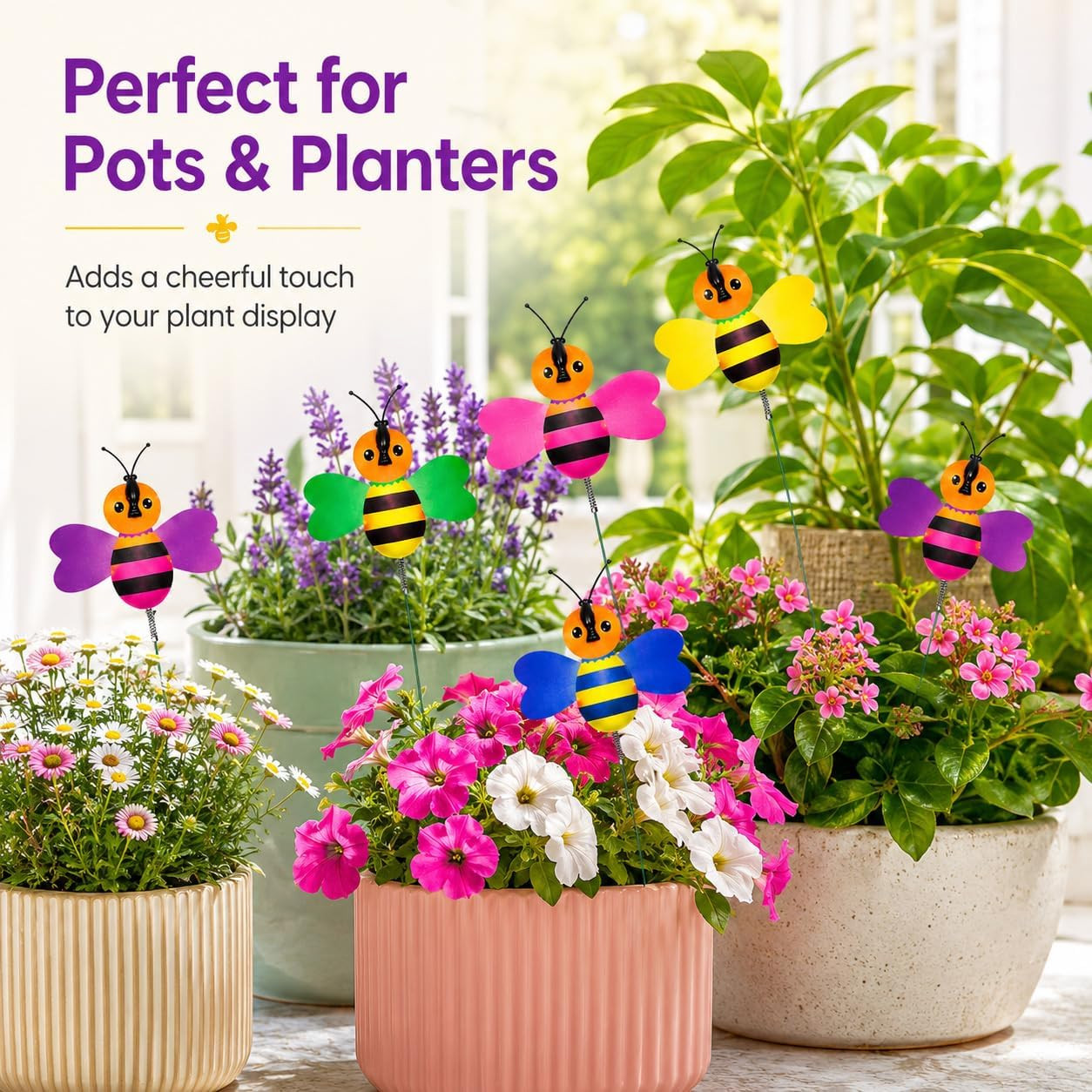 Fake Bee Garden Stake 30PCS – Colorful Flower Pot Decoration, Party Decor, Birth