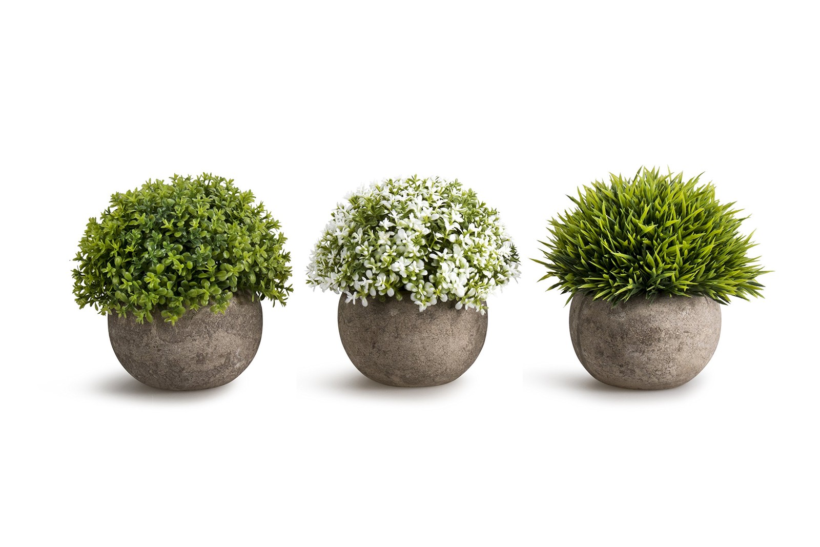 Artificial Plastic Mini Plants Unique Fake Fresh Green Grass Flower in Gray P…