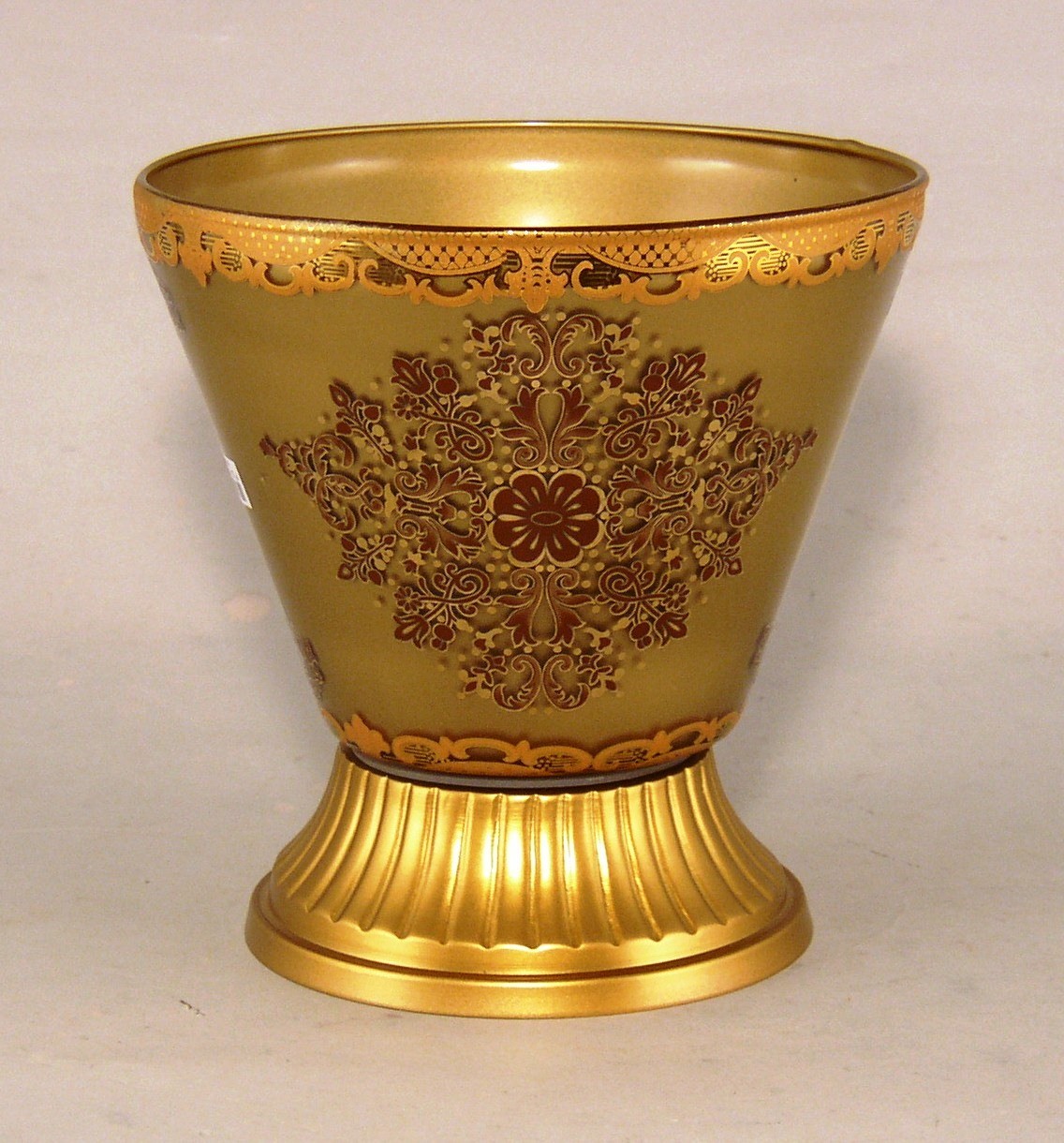 Compote Bowl 6″D 6.25″Hi Set/2 Printed Gold Color Glass Metal Base FREE SHIPPING