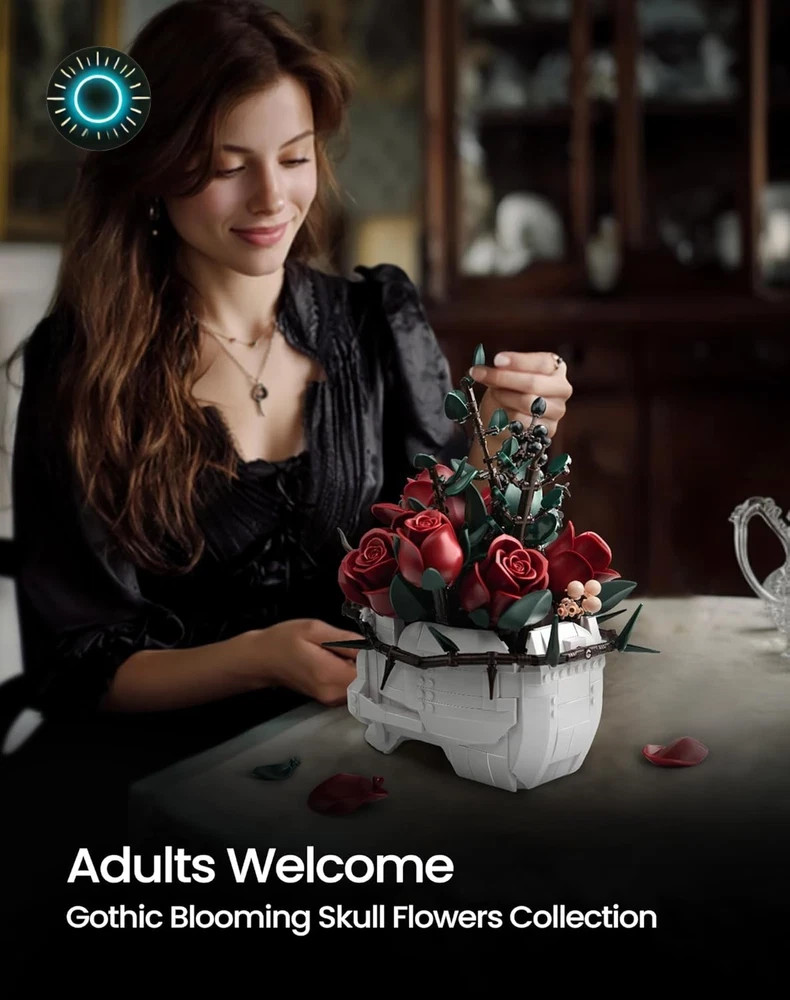 Skull Rose Bouquet Building Set Compatible with Lego Flowers for Adult – Hal…