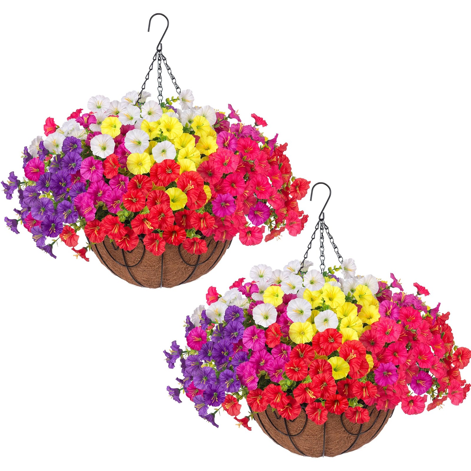2 Set Artificial Hanging Flowers Fake Plants Baskets for Outdoors Spring Deco…