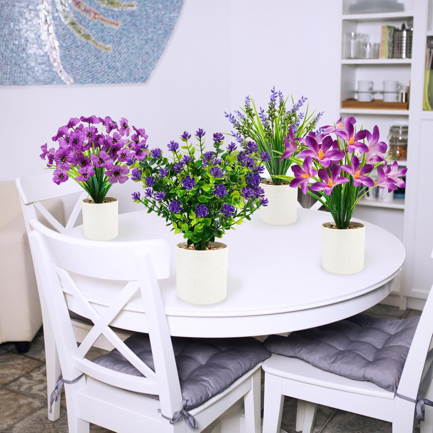 4 Packs Fake Plants Mini Artificial Potted Flowers Small Faux Plants Purple