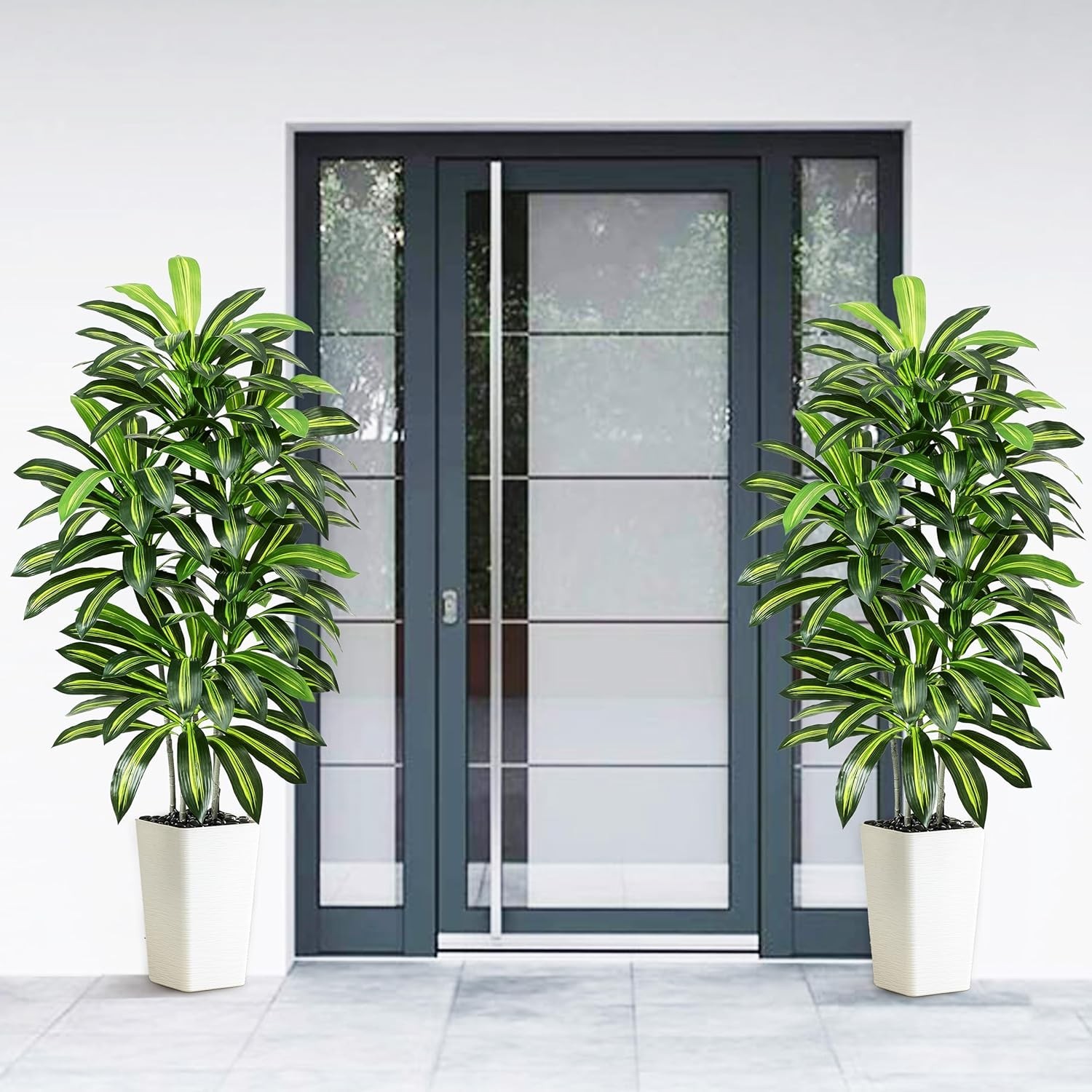 Artificial Dracaena Tree – 5FT Tall Fake Plants with White Tall Planter – Art…