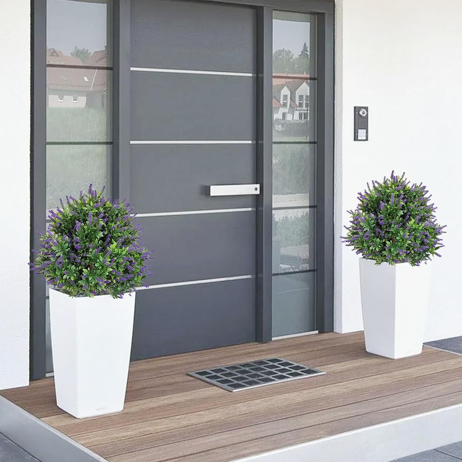 Artificial Lavender Topiary Ball for Outdoors, Set of 2 Boxwood Plant Tree With